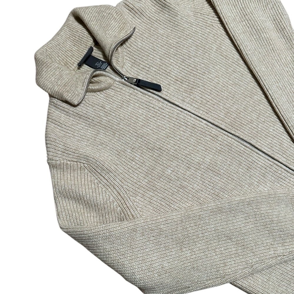 H&M Tan Zip Up Sweater with Long Sleeves and Ribbed Cuffs - Picture 3 of 7
